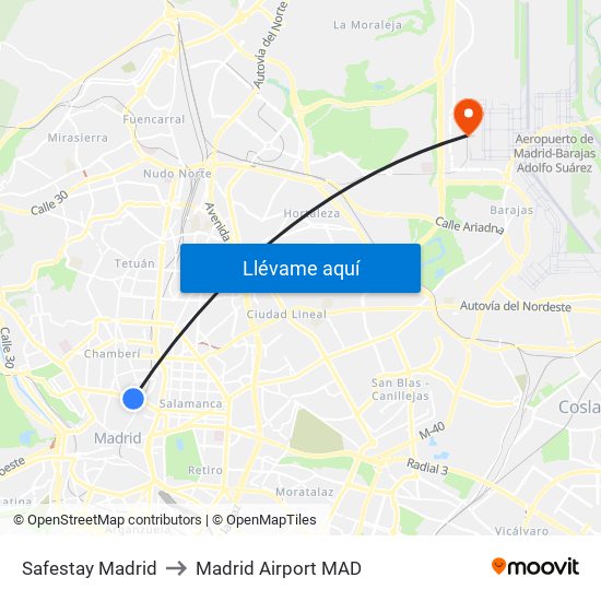 Safestay Madrid to Madrid Airport MAD map