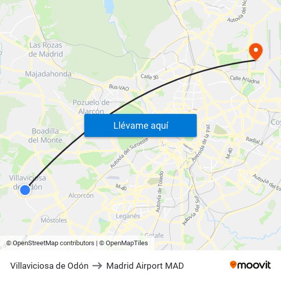 Villaviciosa de Odón to Madrid Airport MAD map