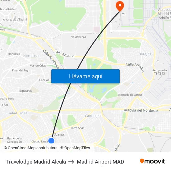 Travelodge Madrid Alcalá to Madrid Airport MAD map