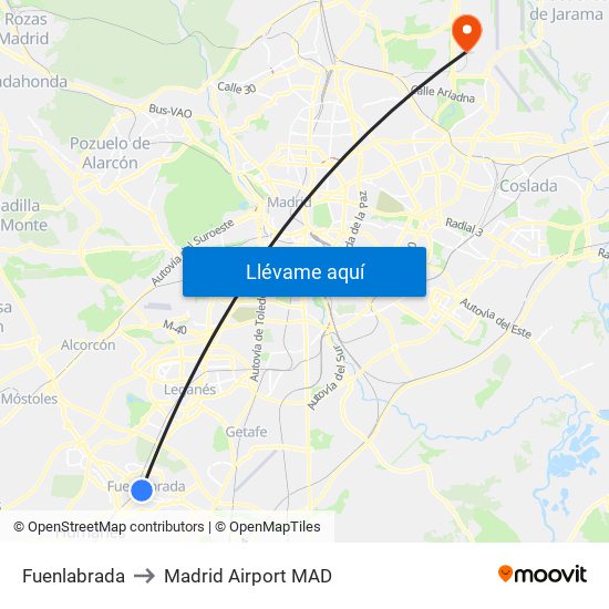 Fuenlabrada, Calle de Leganés, 1 28945 Fuenlabrada to Madrid Airport MAD map