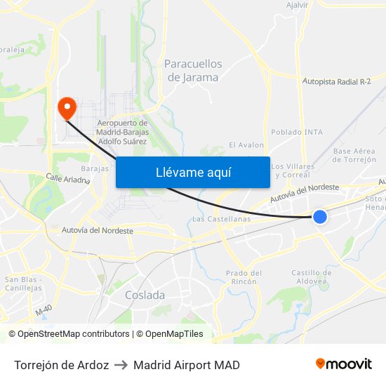 Torrejón de Ardoz to Madrid Airport MAD map