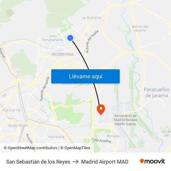 San Sebastián de los Reyes to Madrid Airport MAD map