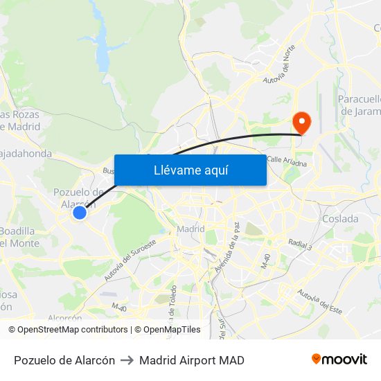 Pozuelo de Alarcón to Madrid Airport MAD map