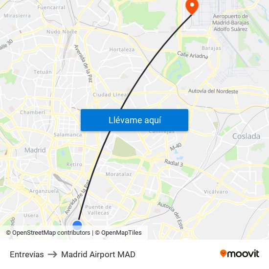 Entrevías to Madrid Airport MAD map