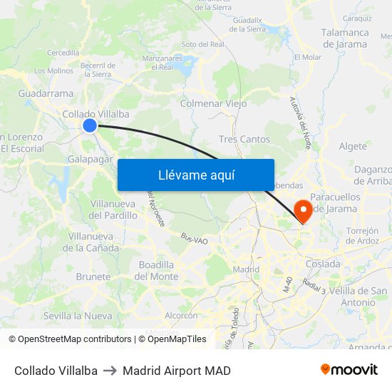 Collado Villalba to Madrid Airport MAD map