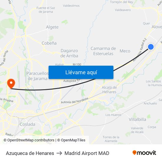 Azuqueca de Henares to Madrid Airport MAD map