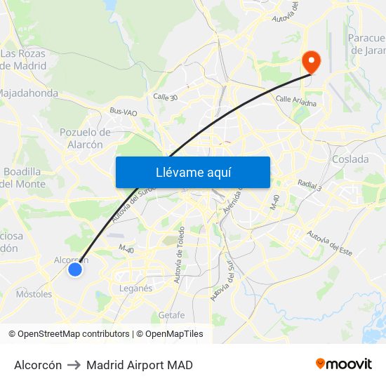 Alcorcón to Madrid Airport MAD map