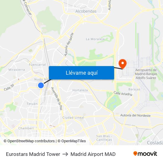 Eurostars Madrid Tower to Madrid Airport MAD map
