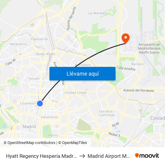 Hyatt Regency Hesperia Madrid to Madrid Airport MAD map