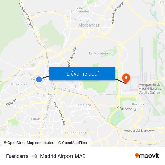 Fuencarral to Madrid Airport MAD map