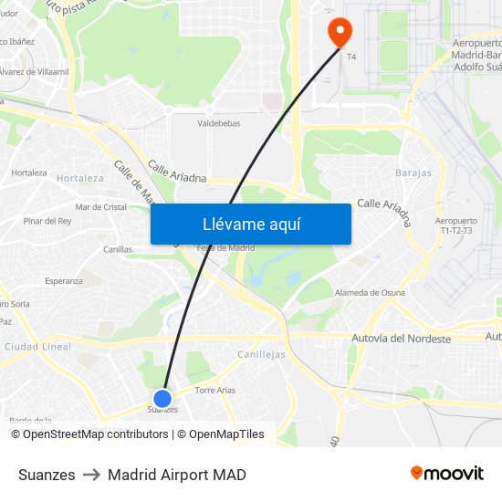 Suanzes to Madrid Airport MAD map