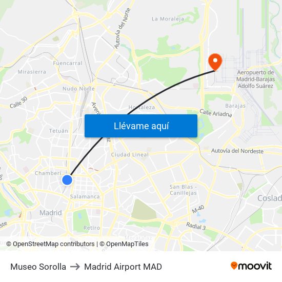 Museo Sorolla to Madrid Airport MAD map