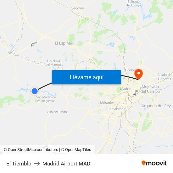 El Tiemblo to Madrid Airport MAD map