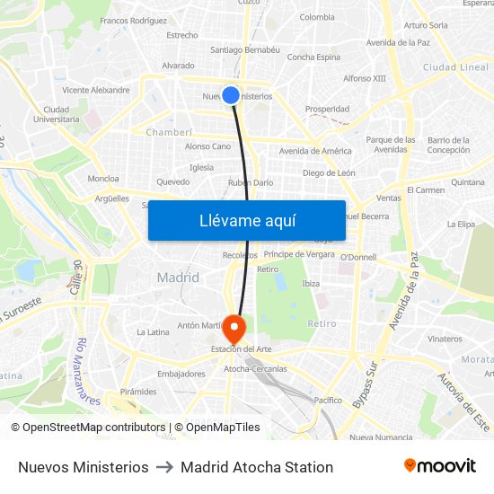 Nuevos Ministerios to Madrid Atocha Station map
