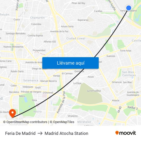 Feria De Madrid to Madrid Atocha Station map