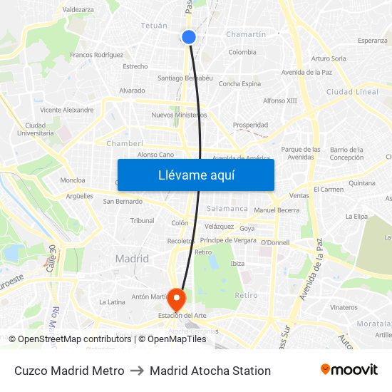 Cuzco Madrid Metro to Madrid Atocha Station map