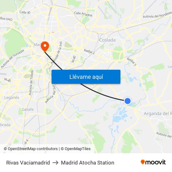 Rivas Vaciamadrid to Madrid Atocha Station map