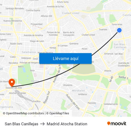San Blas Canillejas to Madrid Atocha Station map