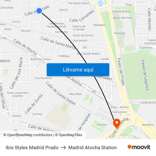 Ibis Styles Madrid Prado to Madrid Atocha Station map