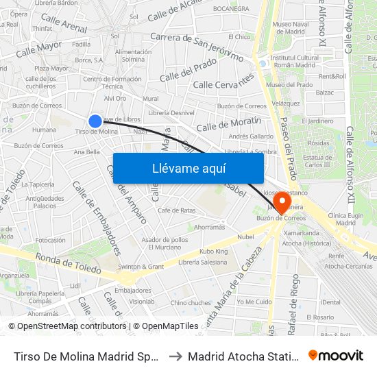 Tirso De Molina Madrid Spain to Madrid Atocha Station map