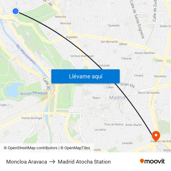 Moncloa Aravaca to Madrid Atocha Station map