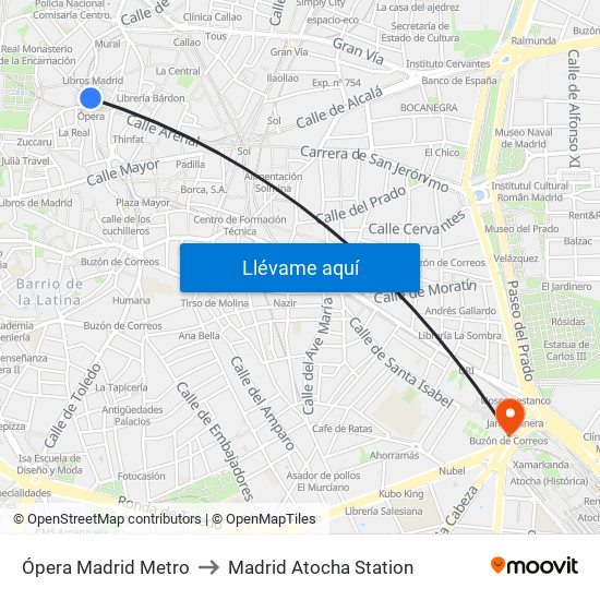 Ópera Madrid Metro to Madrid Atocha Station map