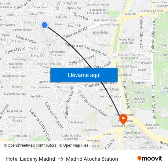 Hotel Liabeny Madrid to Madrid Atocha Station map