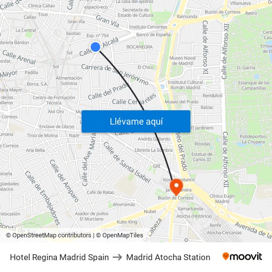 Hotel Regina Madrid Spain to Madrid Atocha Station map