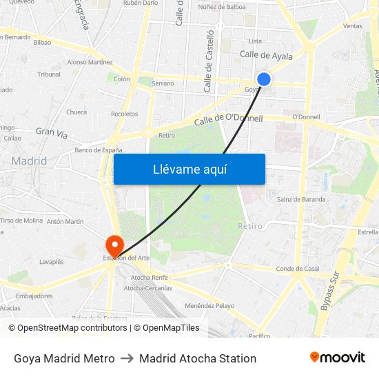 Goya Madrid Metro to Madrid Atocha Station map