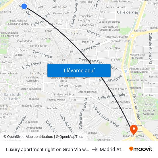 Luxury apartment right on Gran Via with pool and fitnessroom Madrid to Madrid Atocha Station map
