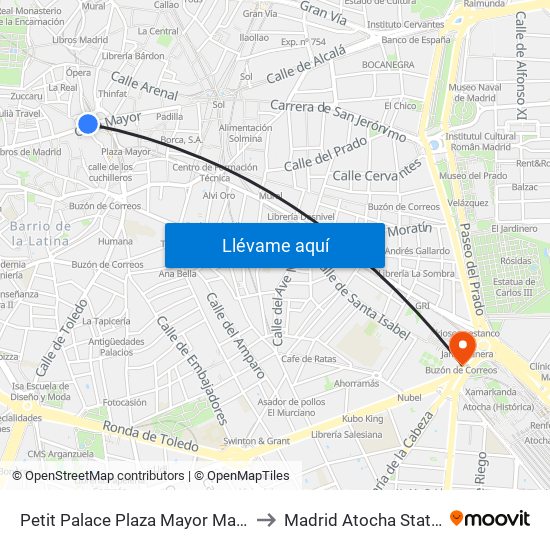 Petit Palace Plaza Mayor Madrid to Madrid Atocha Station map