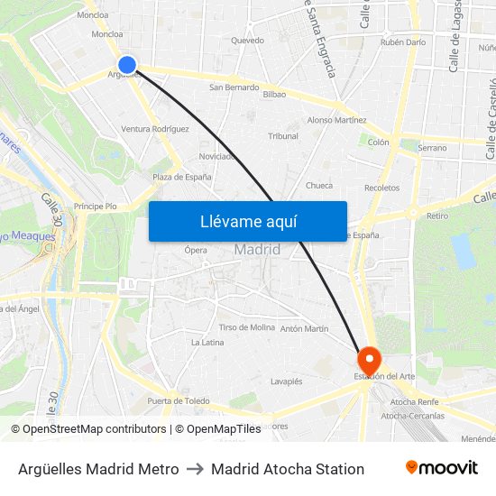 Argüelles Madrid Metro to Madrid Atocha Station map