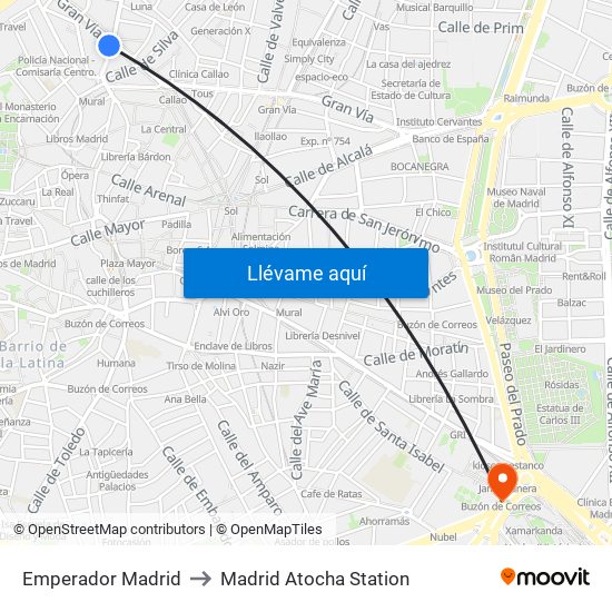 Emperador Madrid to Madrid Atocha Station map