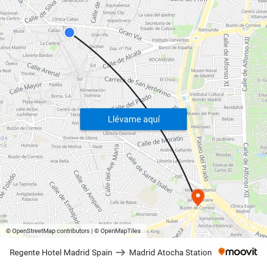 Regente Hotel Madrid Spain to Madrid Atocha Station map