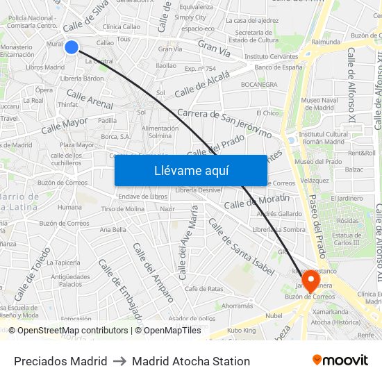 Preciados Madrid to Madrid Atocha Station map