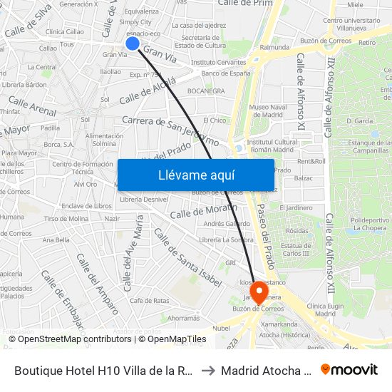 Boutique Hotel H10 Villa de la Reina Madrid to Madrid Atocha Station map