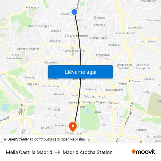 Melia Castilla Madrid to Madrid Atocha Station map