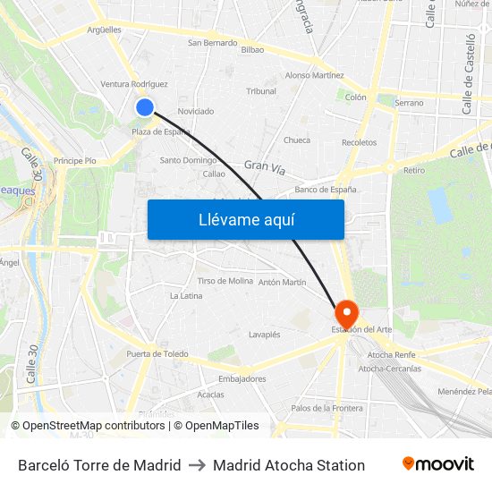 Barceló Torre de Madrid to Madrid Atocha Station map