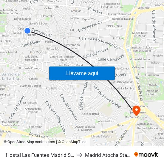 Hostal Las Fuentes Madrid Spain to Madrid Atocha Station map