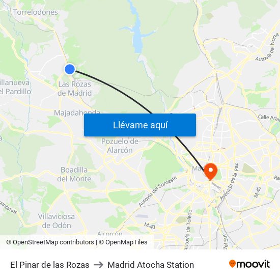 El Pinar de las Rozas to Madrid Atocha Station map