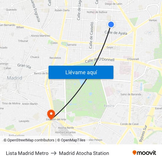 Lista Madrid Metro to Madrid Atocha Station map