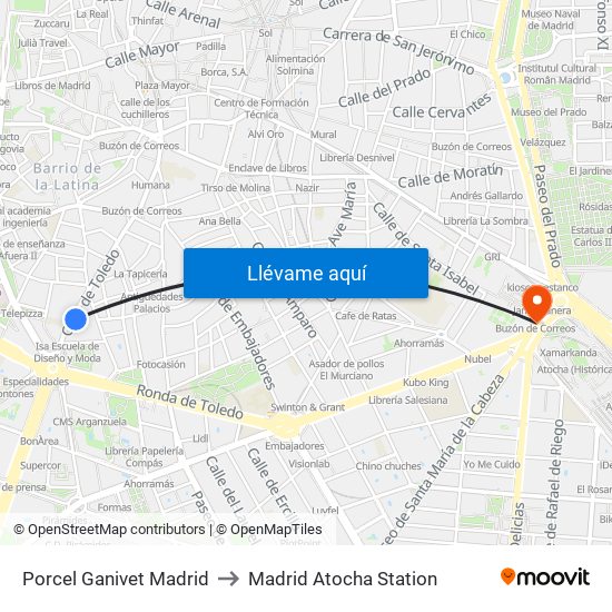 Porcel Ganivet Madrid to Madrid Atocha Station map