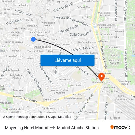 Mayerling Hotel Madrid to Madrid Atocha Station map