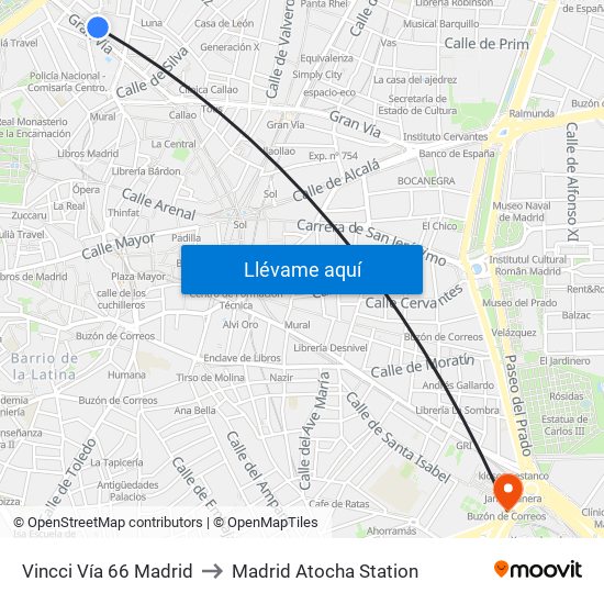 Vincci Vía 66 Madrid to Madrid Atocha Station map