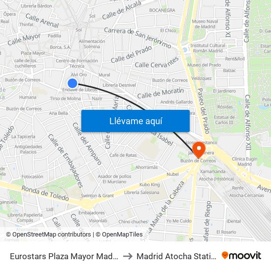 Eurostars Plaza Mayor Madrid to Madrid Atocha Station map