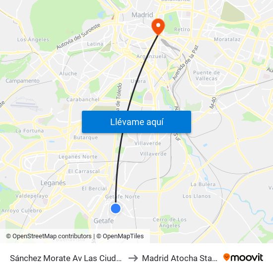Sánchez Morate Av Las Ciudades to Madrid Atocha Station map