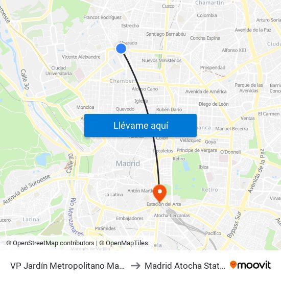 VP Jardín Metropolitano Madrid to Madrid Atocha Station map