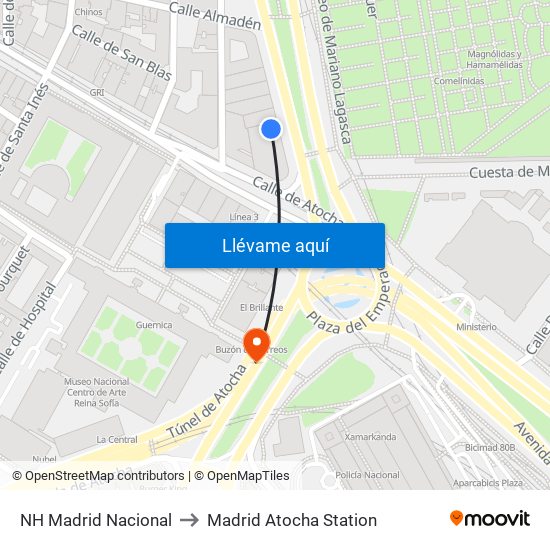 NH Madrid Nacional to Madrid Atocha Station map