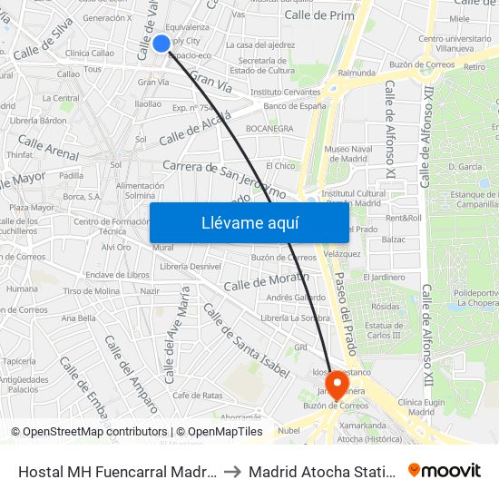 Hostal MH Fuencarral Madrid to Madrid Atocha Station map