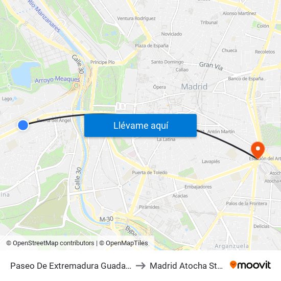 Paseo De Extremadura Guadarrama to Madrid Atocha Station map